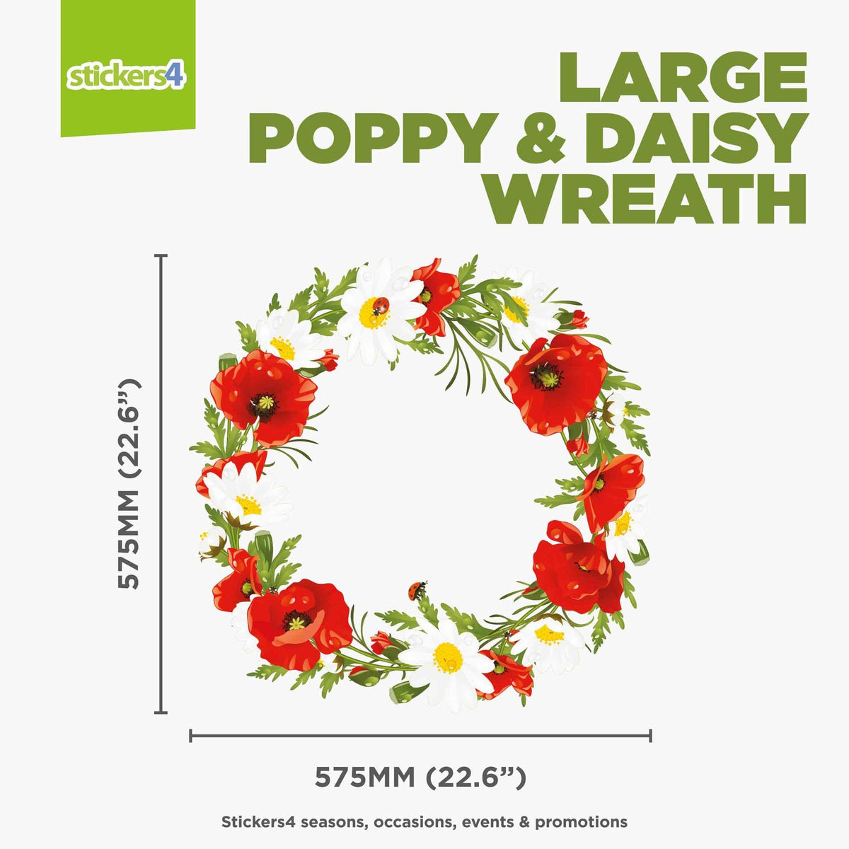 Poppy and Daisy Wreath Window Sticker Autumn Window Display