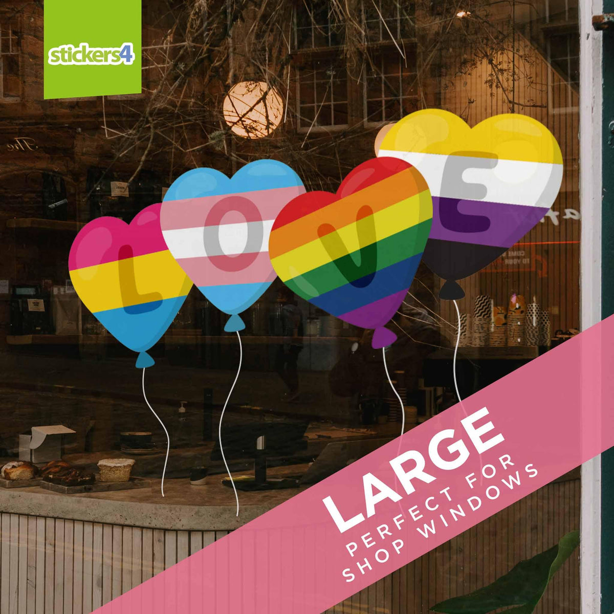 Pride Heart Rainbow Balloons Window Sticker