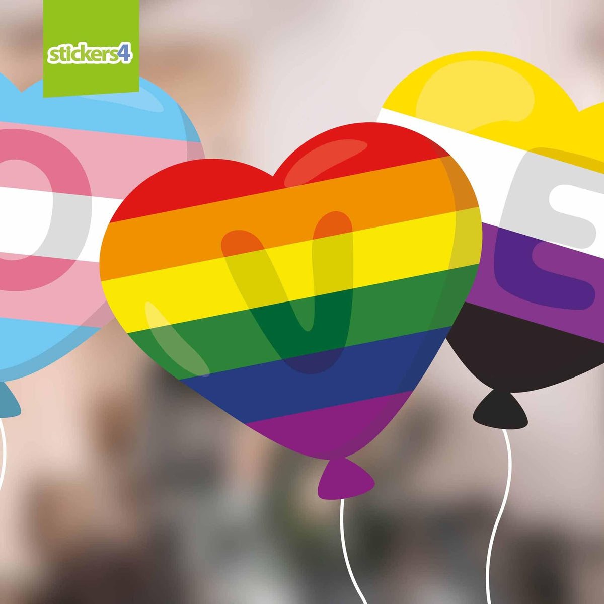Pride Heart Rainbow Balloons Window Sticker