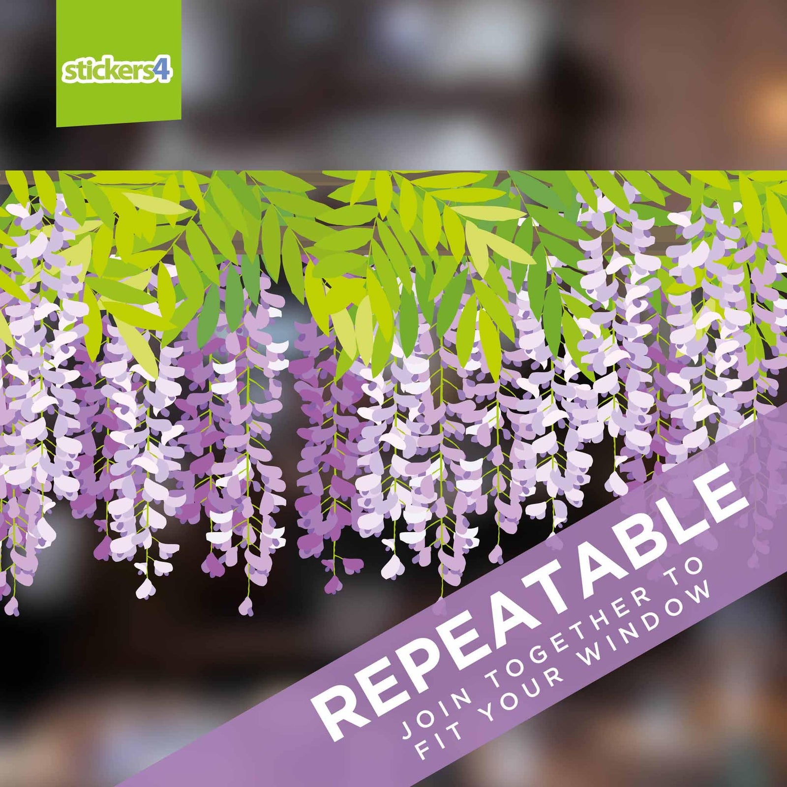 Purple Wisteria Border Window Cling Sticker Seasonal Window Display