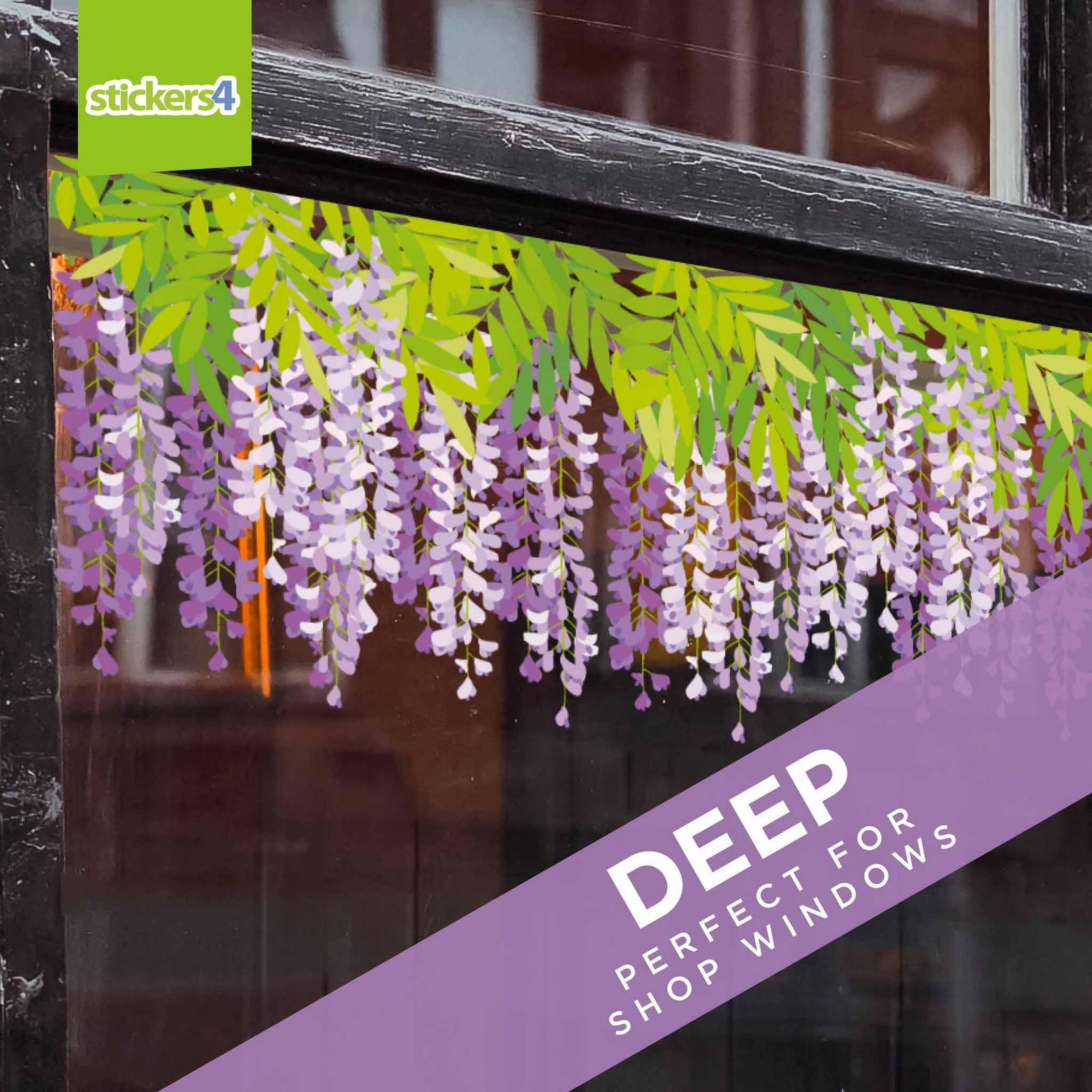 Purple Wisteria Border Window Cling Sticker Seasonal Window Display