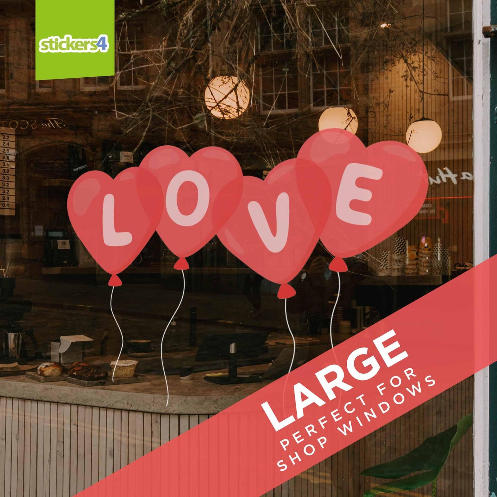 Red Heart Balloons Window Sticker Valentines Day Window Display