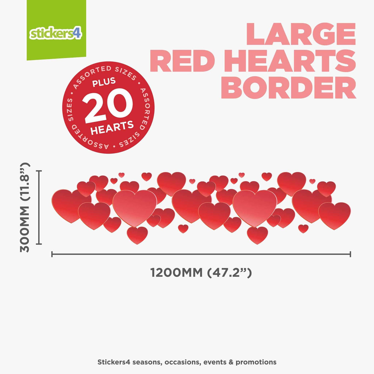 Red Hearts Border (Large) Window Cling Sticker