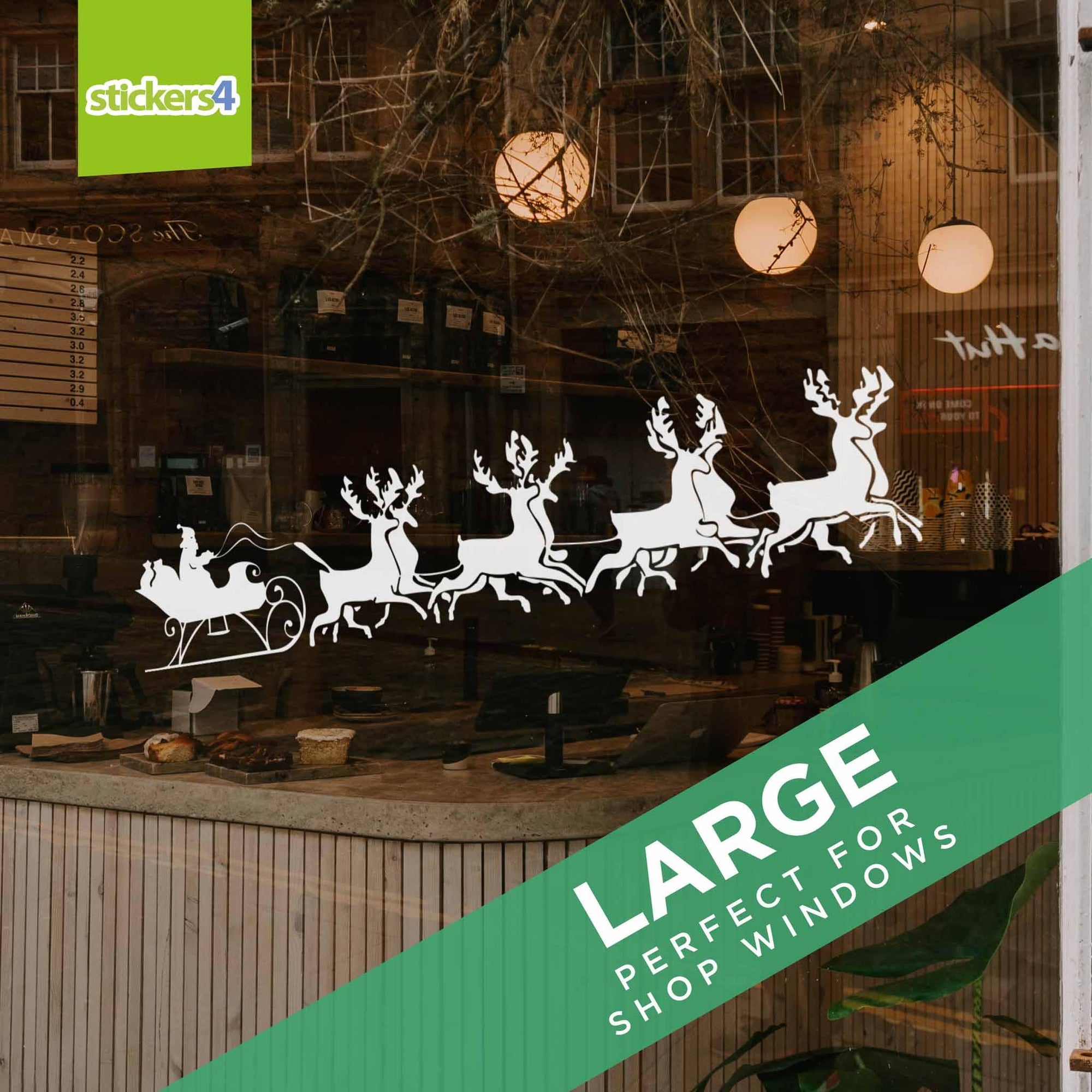 Large (1.25m) Reindeer & Sled Scene (Facing Right) Window Sticker Christmas Window Display