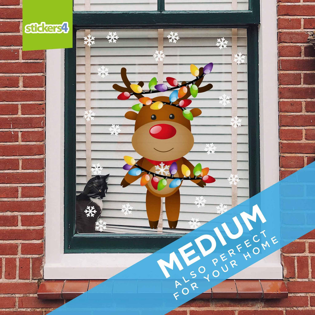 Reindeer With Lights Christmas Window Cling Christmas Window Display