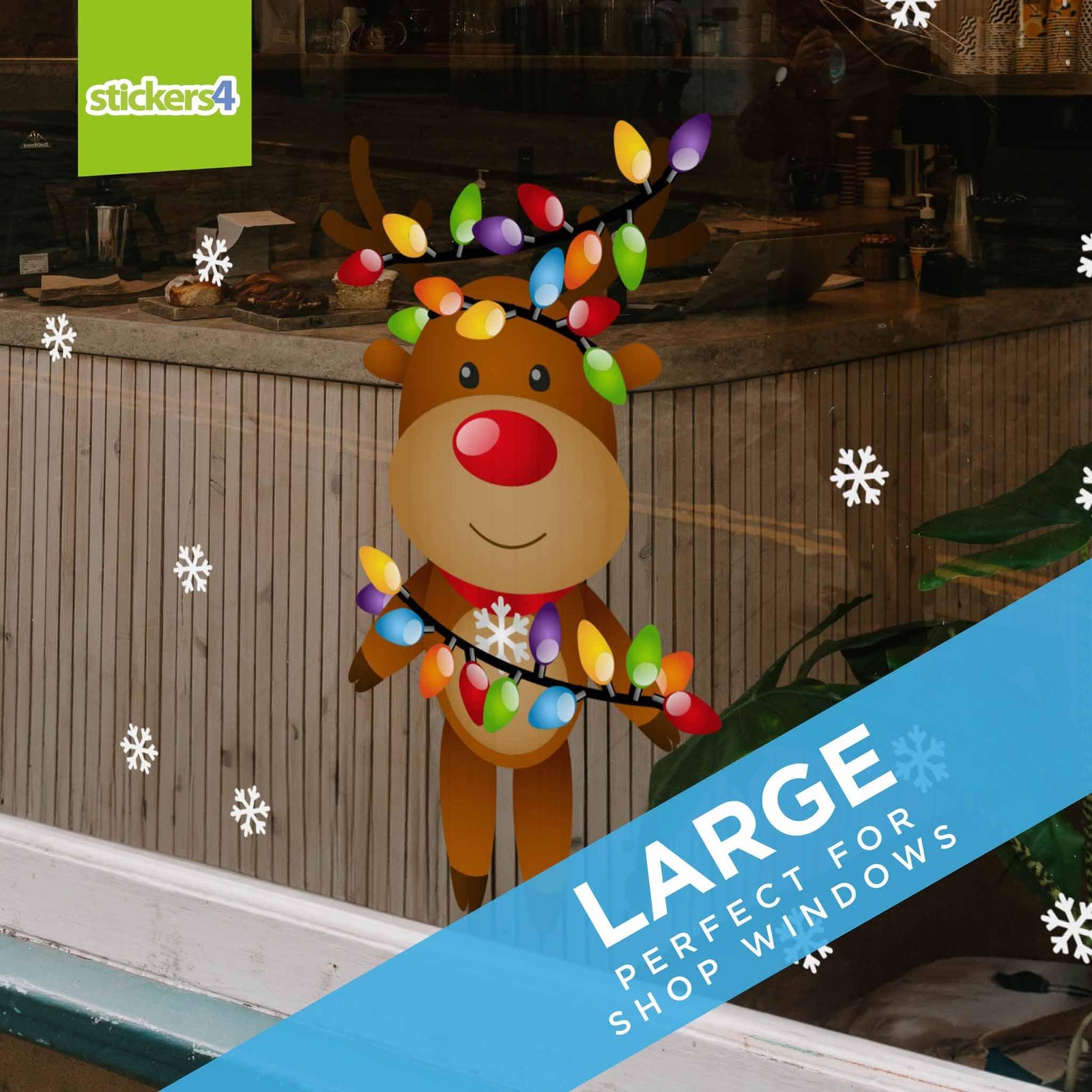 Reindeer With Lights Christmas Window Cling Christmas Window Display