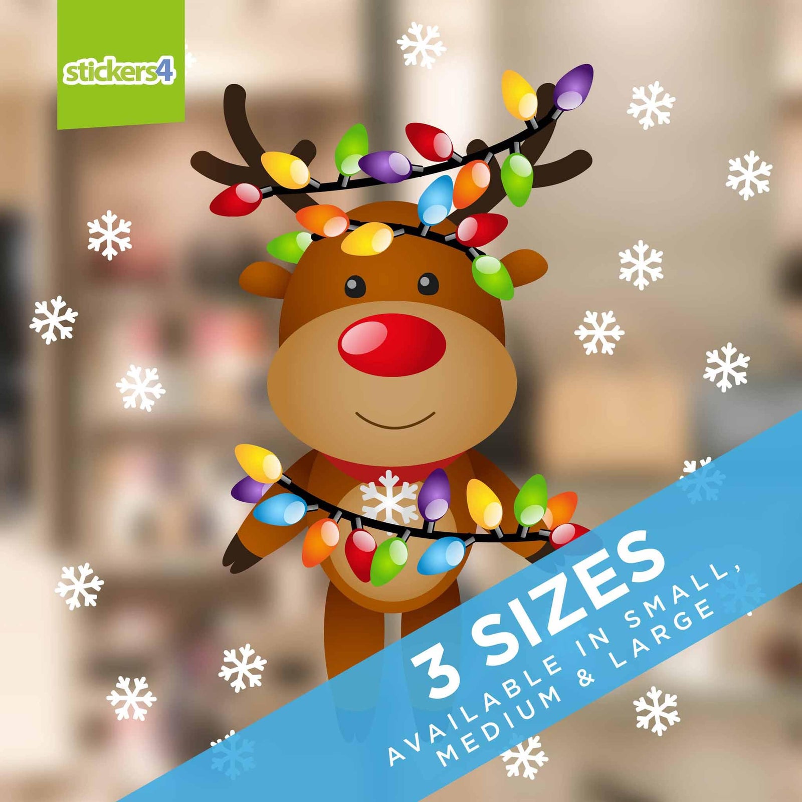 Reindeer With Lights Christmas Window Cling Christmas Window Display