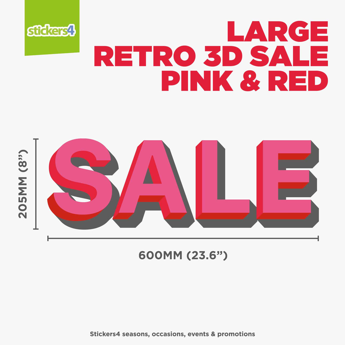 Retro 3D SALE Pink and Red Window Sticker