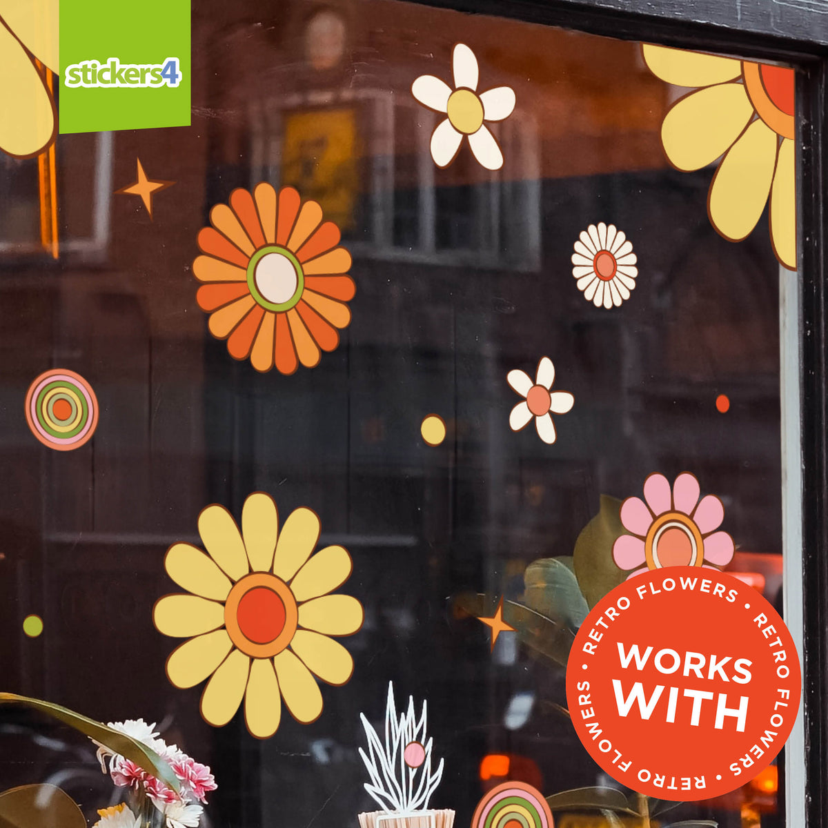 Retro Flower Corner Window Stickers