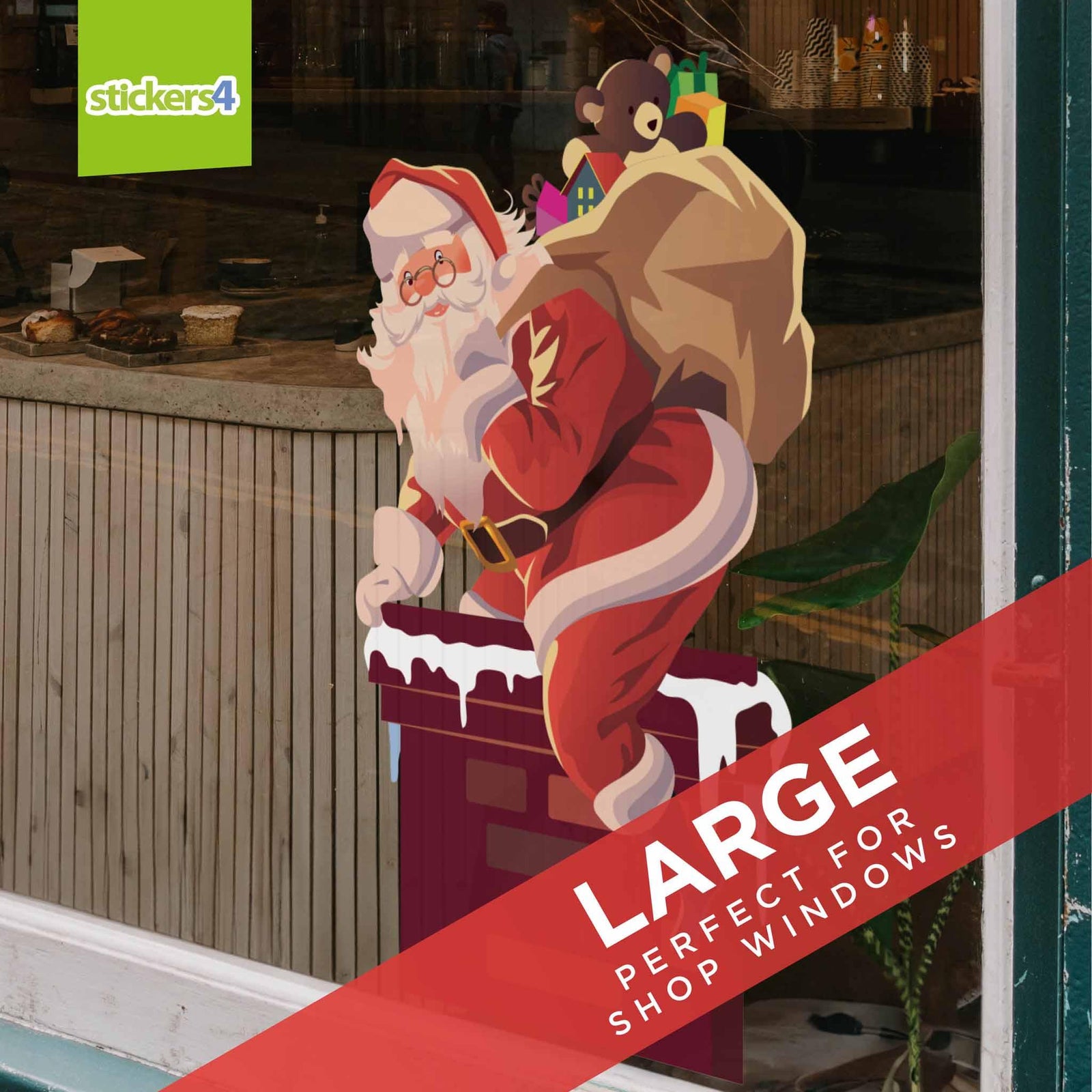 Rooftop Santa - Window Cling Sticker Christmas Window Display