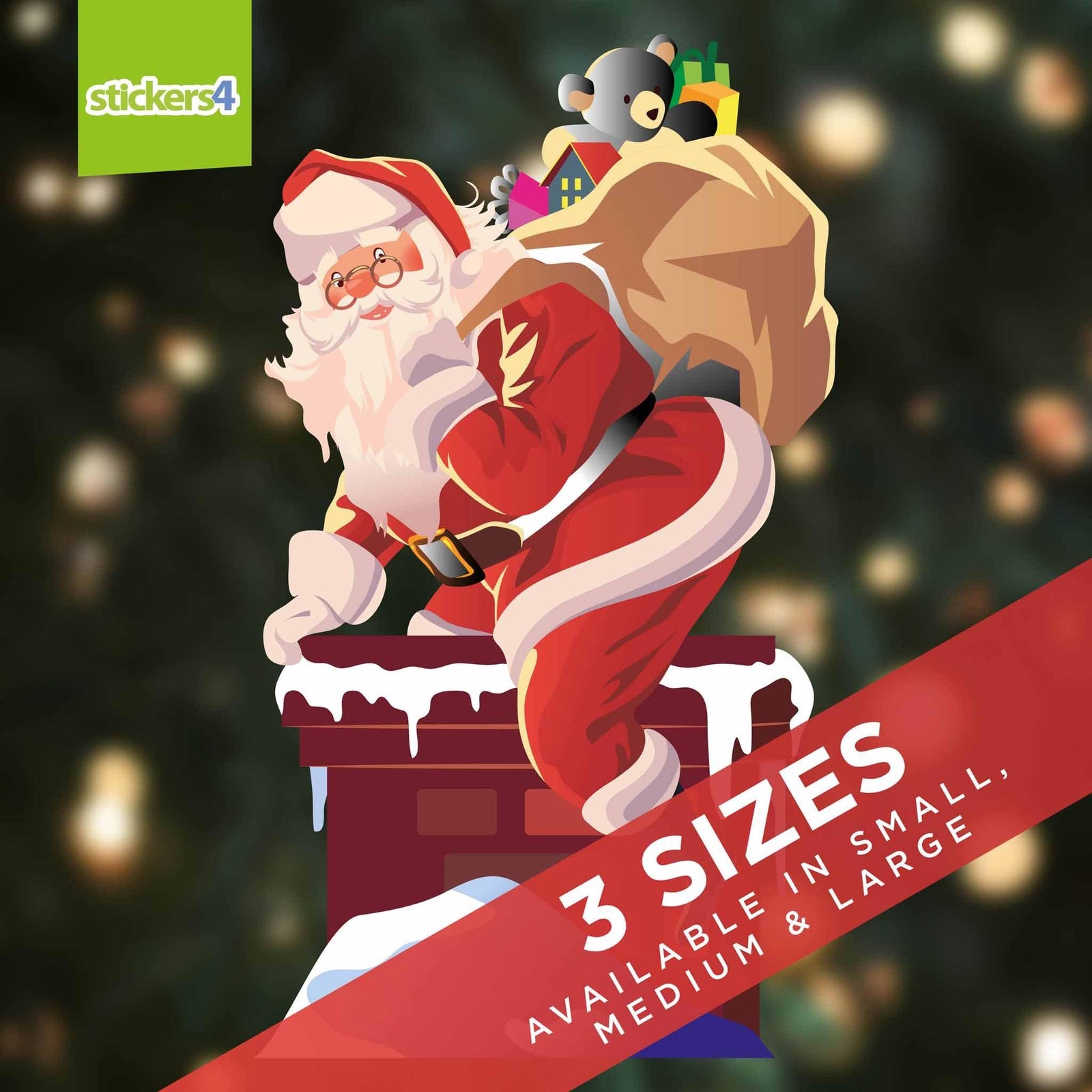 Rooftop Santa - Window Cling Sticker Christmas Window Display