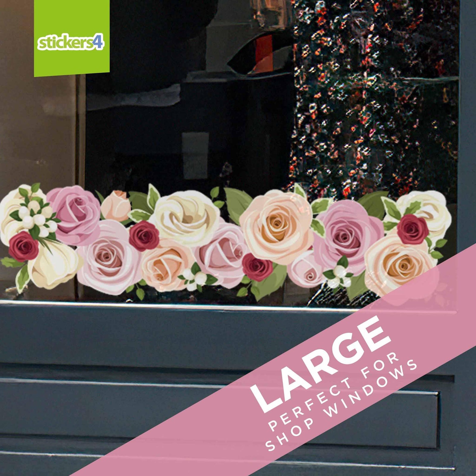 Roses Floral Border Window Sticker Valentine's Day Display