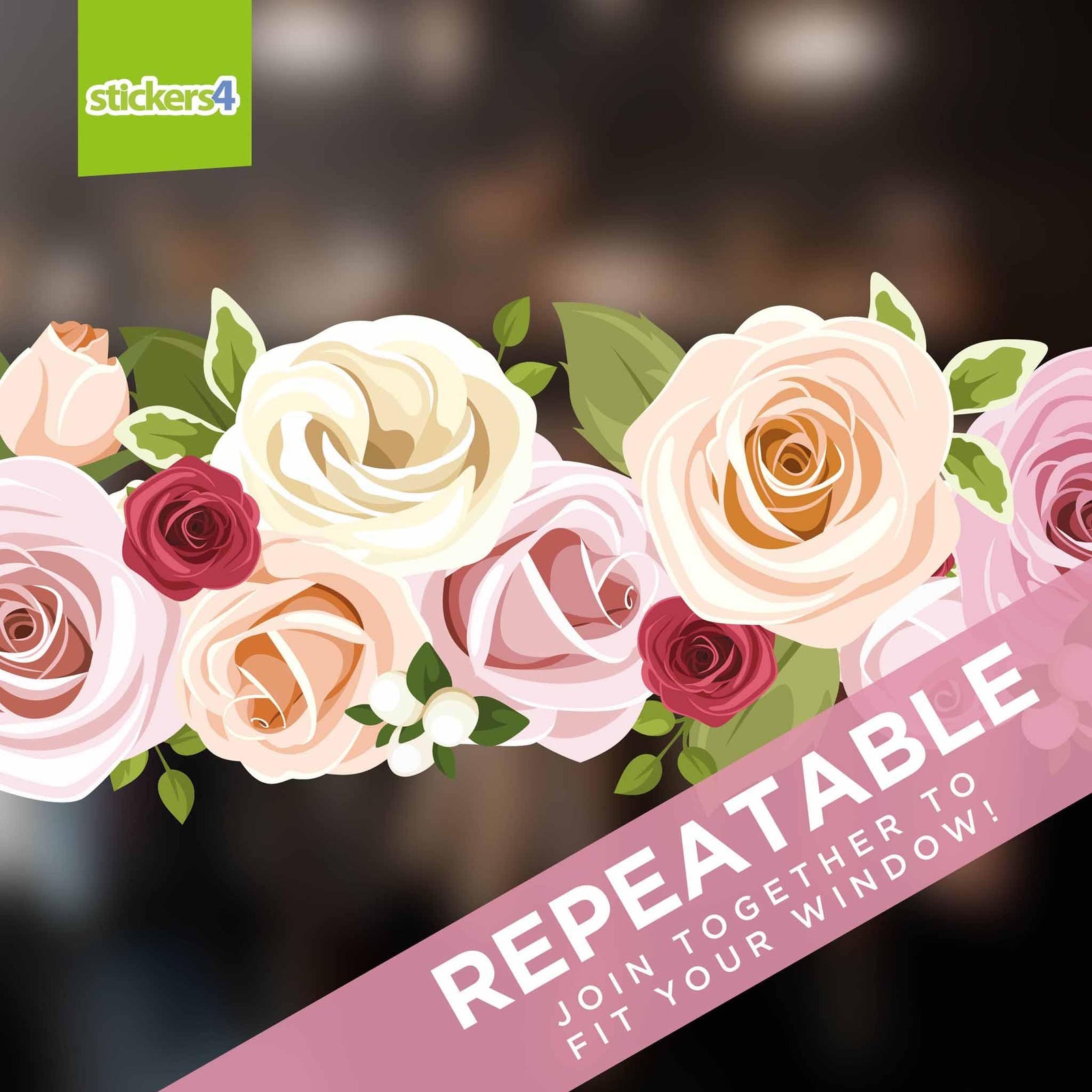 Roses Floral Border Window Sticker Valentine's Day Display