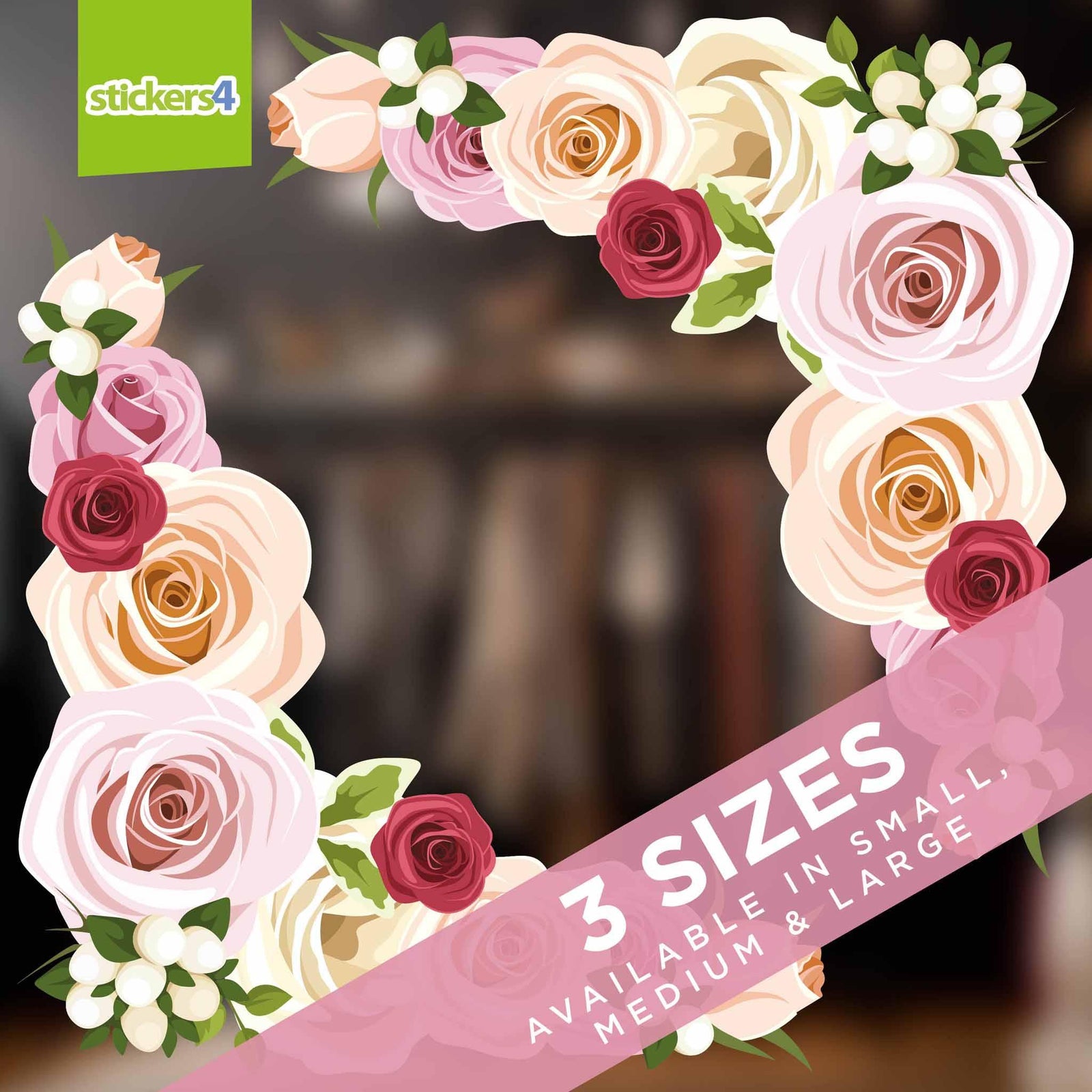 Rose Corners Window Cling Stickers Valentine's Day Display