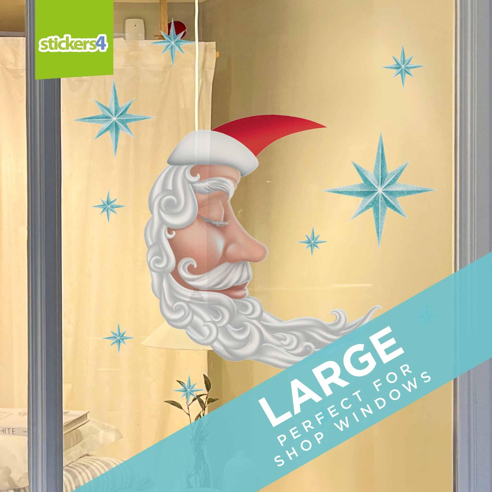 Santa Moon & Stars Christmas Window Cling Christmas Window Display