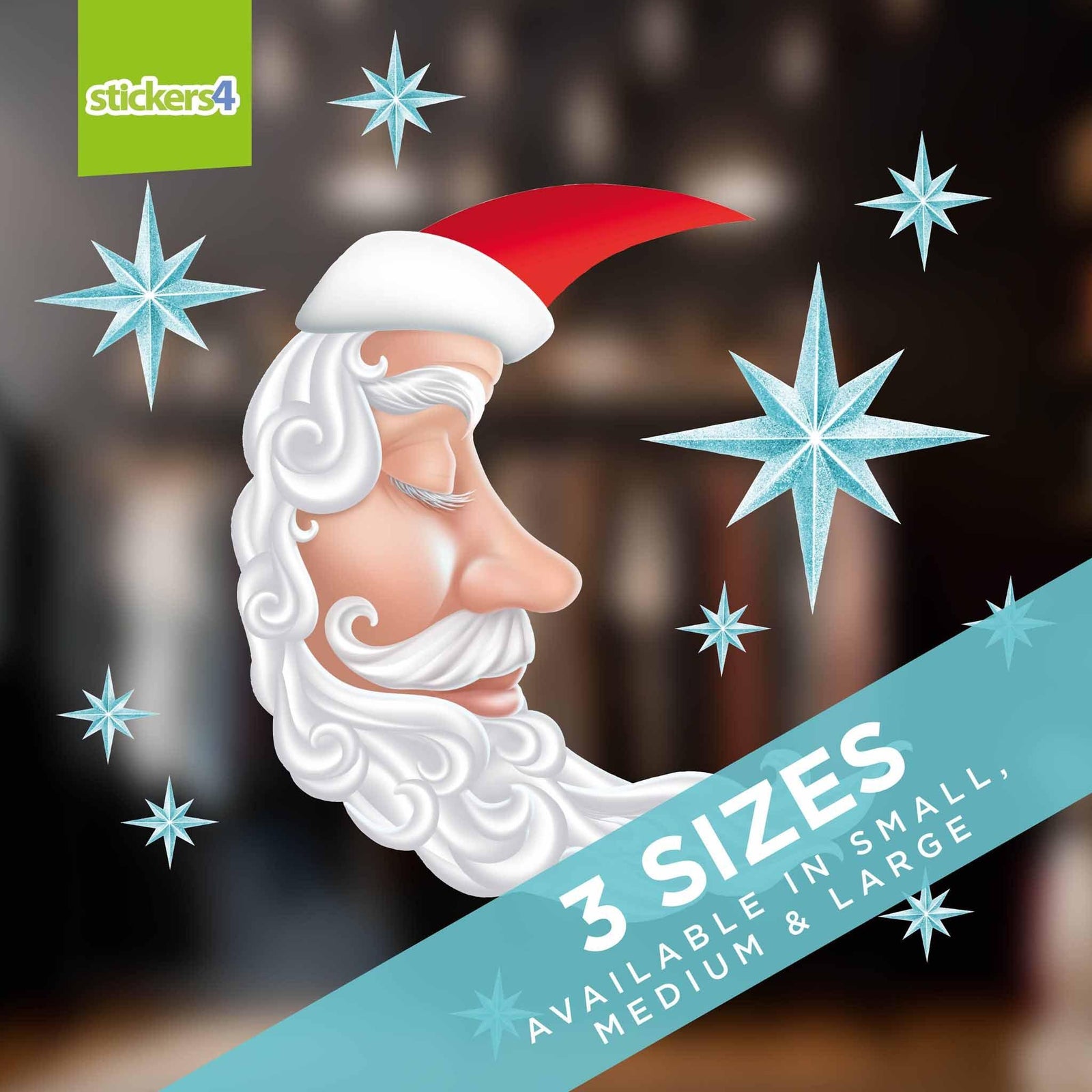 Santa Moon & Stars Christmas Window Cling Christmas Window Display
