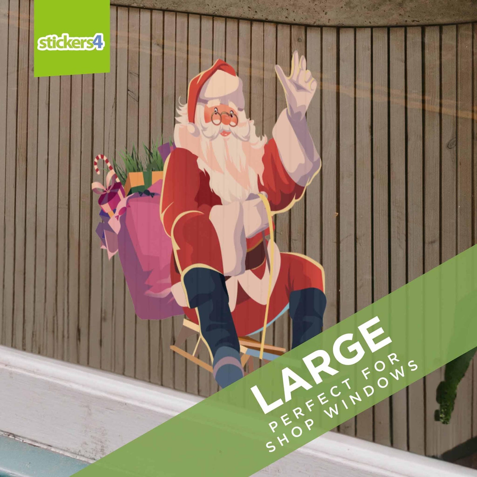 Sledging Santa - Window Cling Sticker Christmas Window Display
