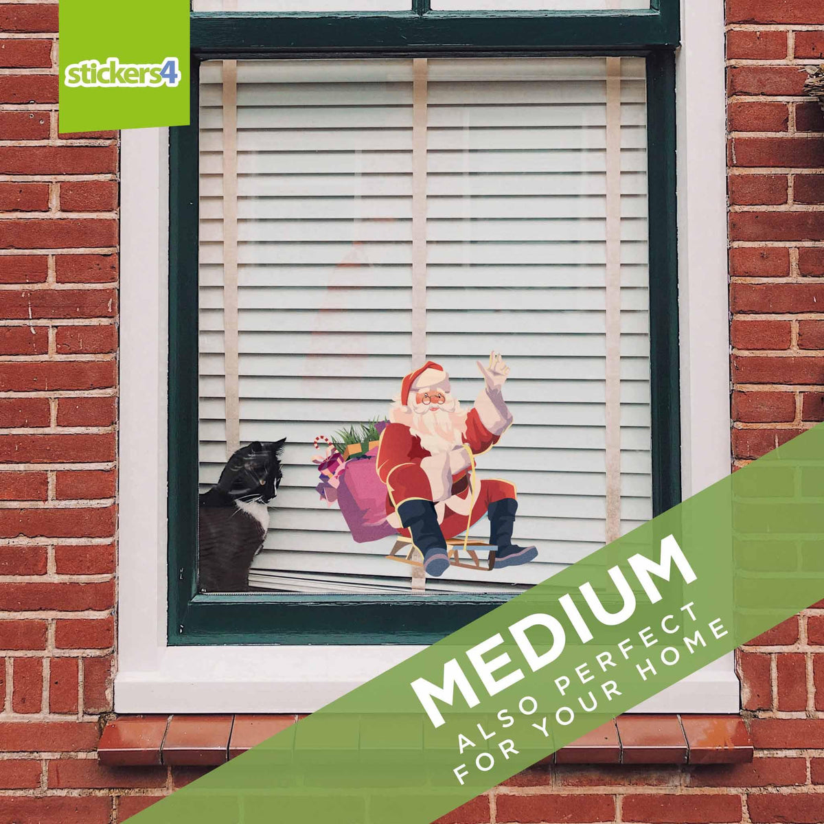 Sledging Santa - Window Cling Sticker Christmas Window Display