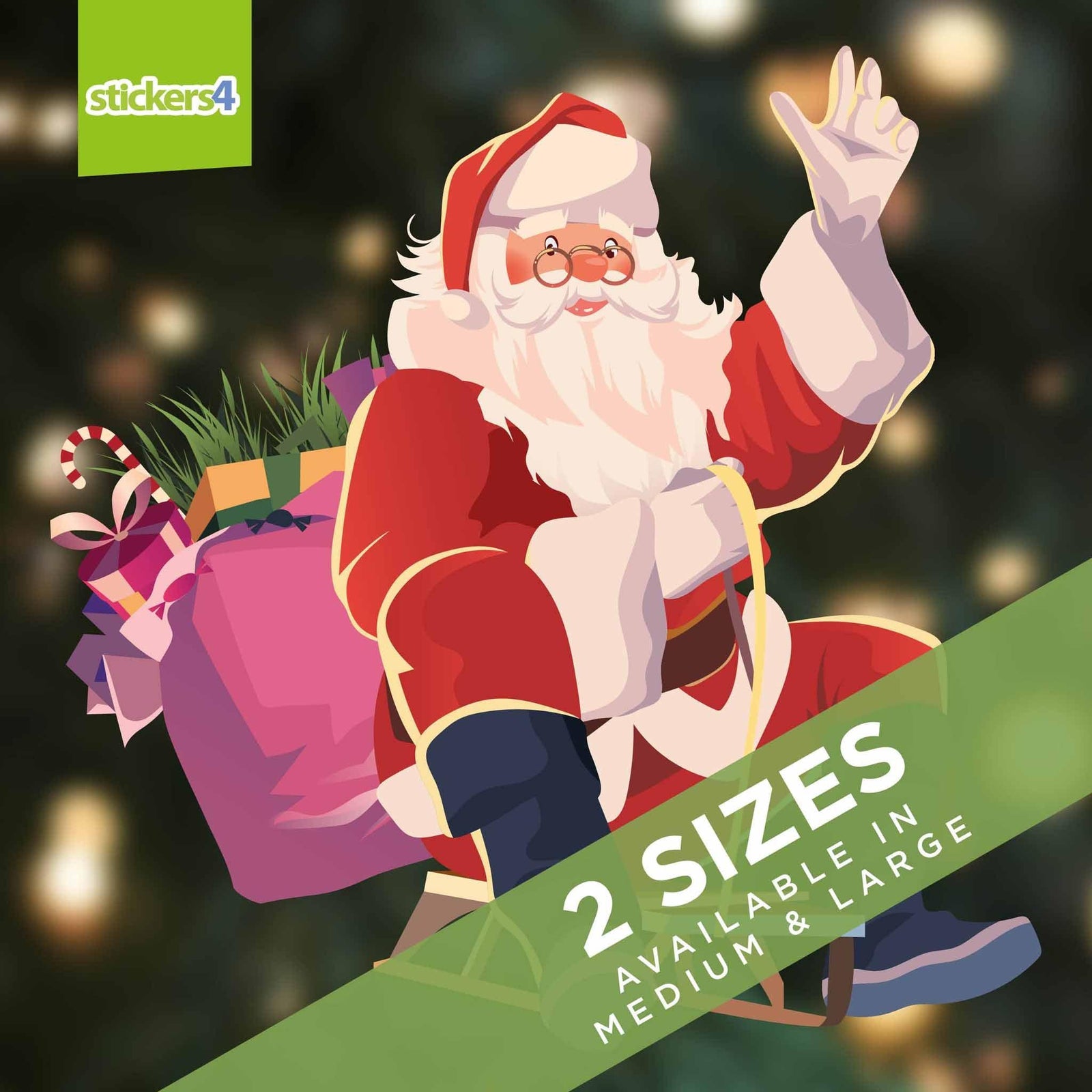 Sledging Santa - Window Cling Sticker Christmas Window Display