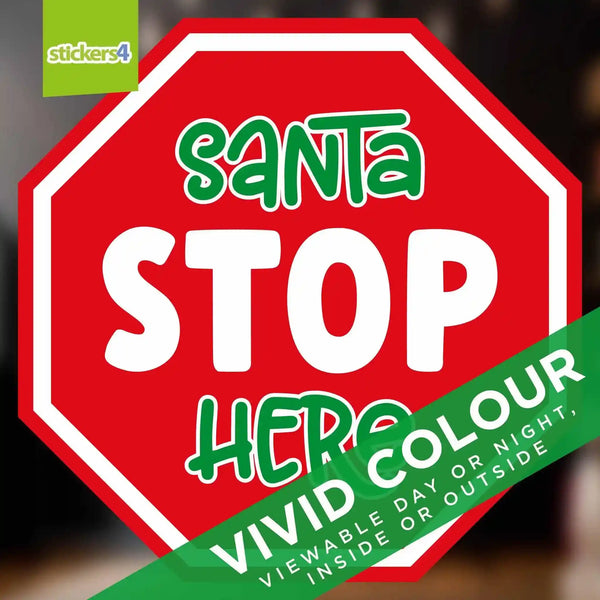 Santa Stop Here - Christmas Window Cling Decoration Christmas Window Display
