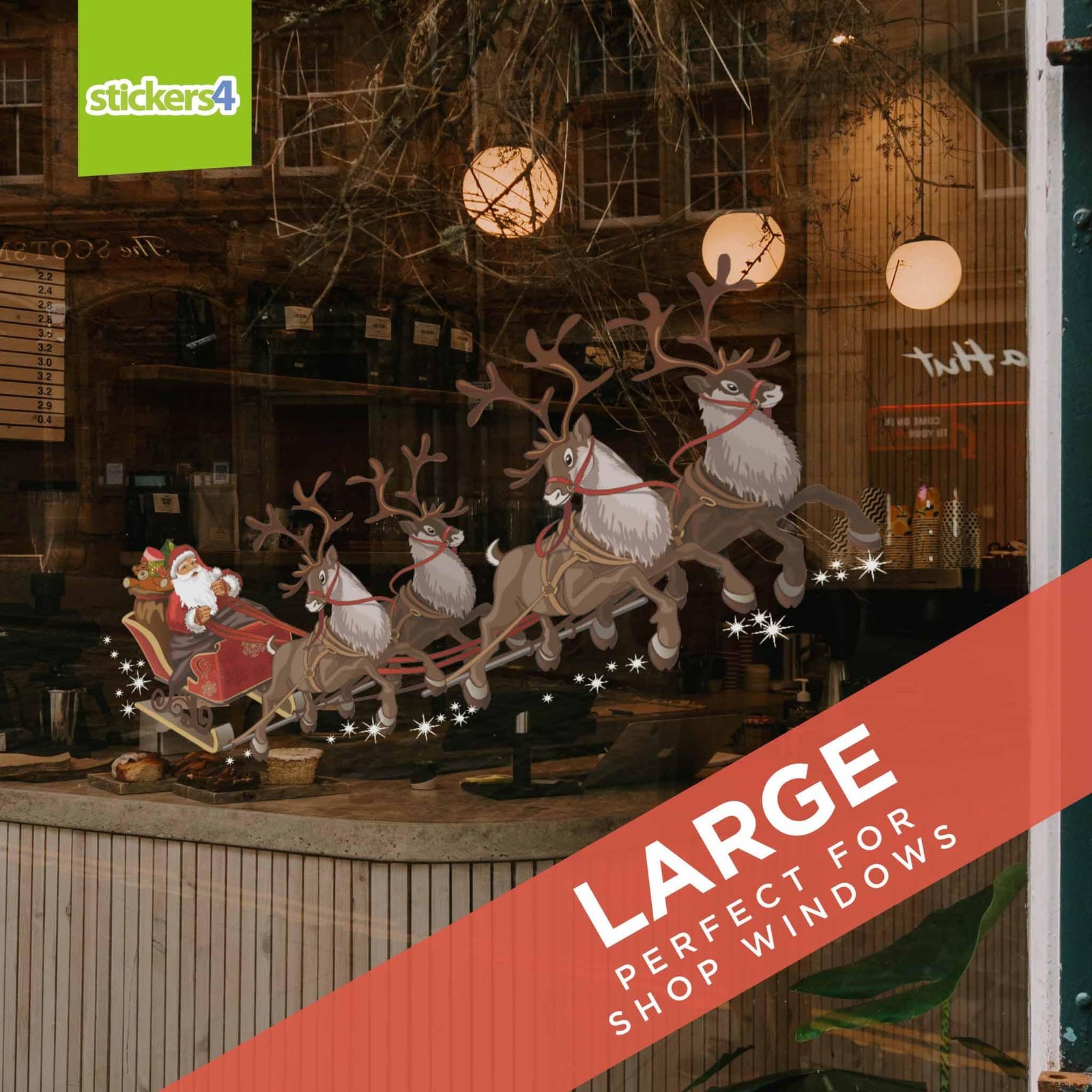 Santa's Sleigh Double-Sided Window Cling Sticker Christmas Window Display