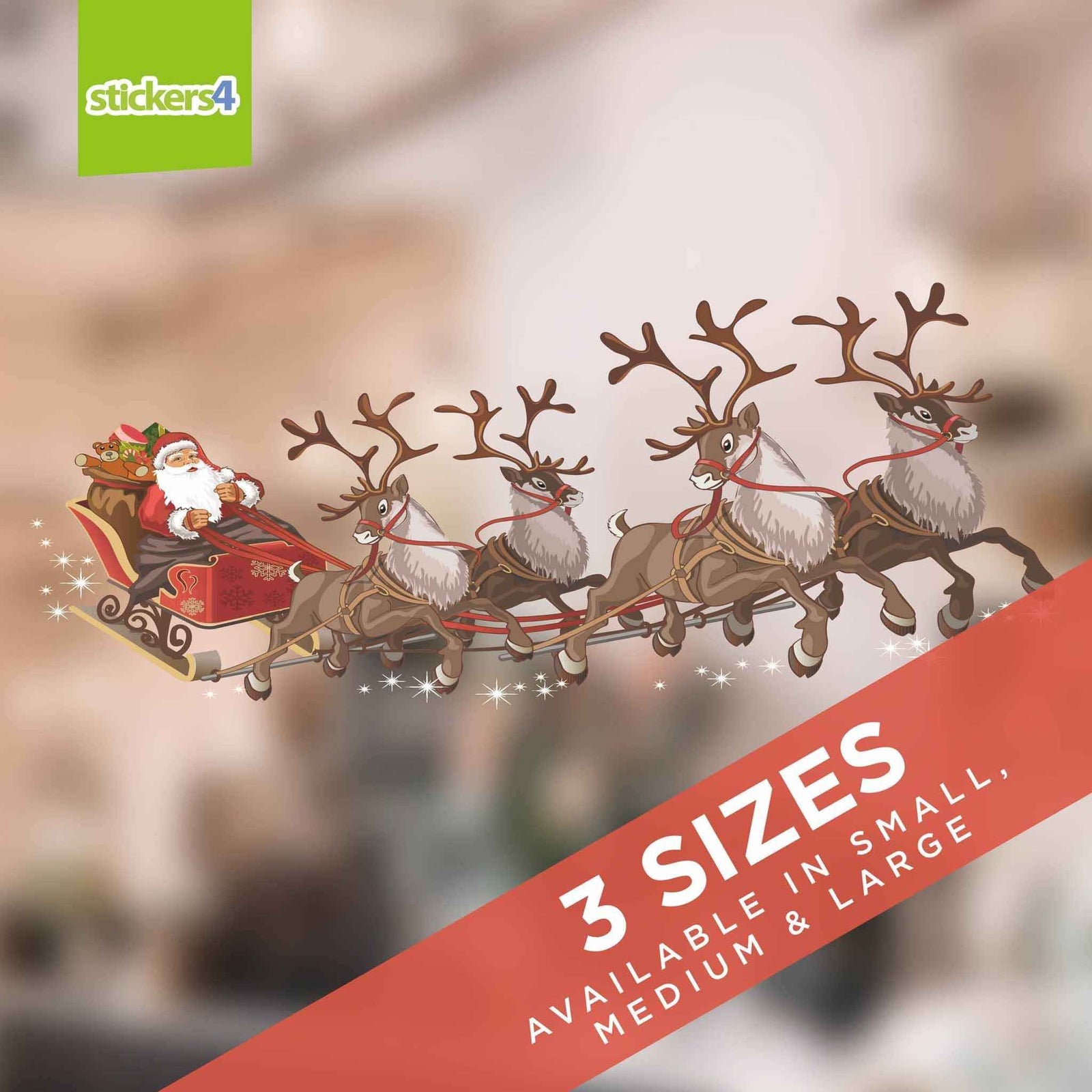 Santa's Sleigh Double-Sided Window Cling Sticker Christmas Window Display