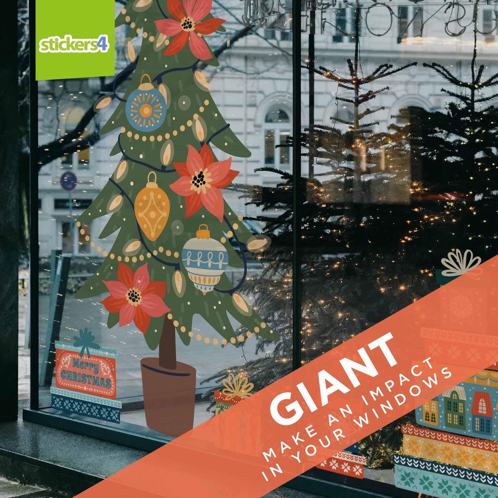 Scandi Christmas Tree with Stackable Gifts Christmas Window Display