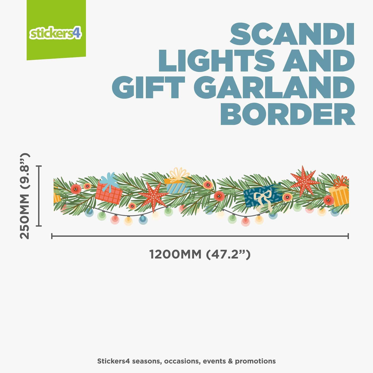 Scandi Lights and Gifts Garland Border Window Sticker Christmas Window Display