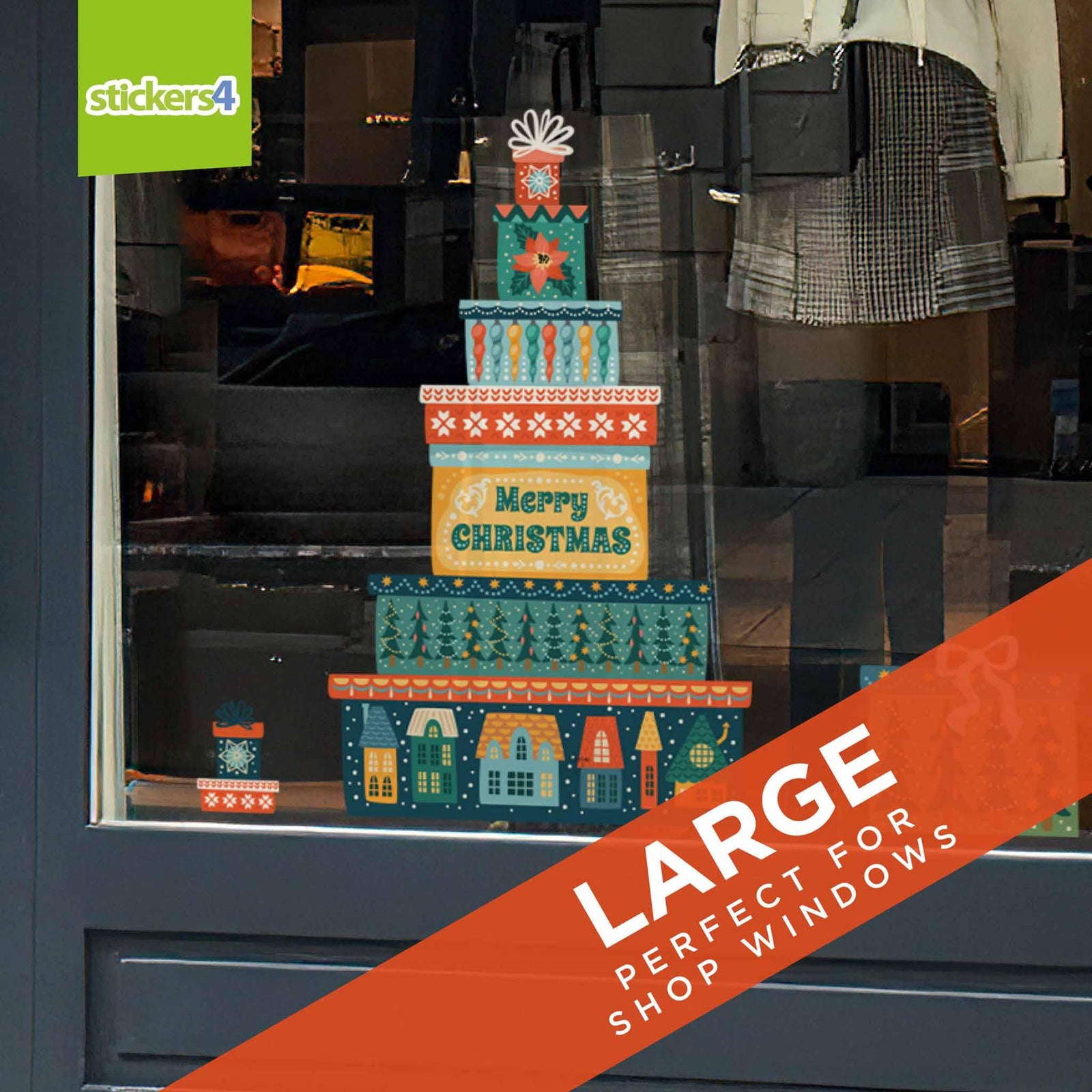 Scandi Stackable Christmas Gifts Window Stickers Christmas Window Display