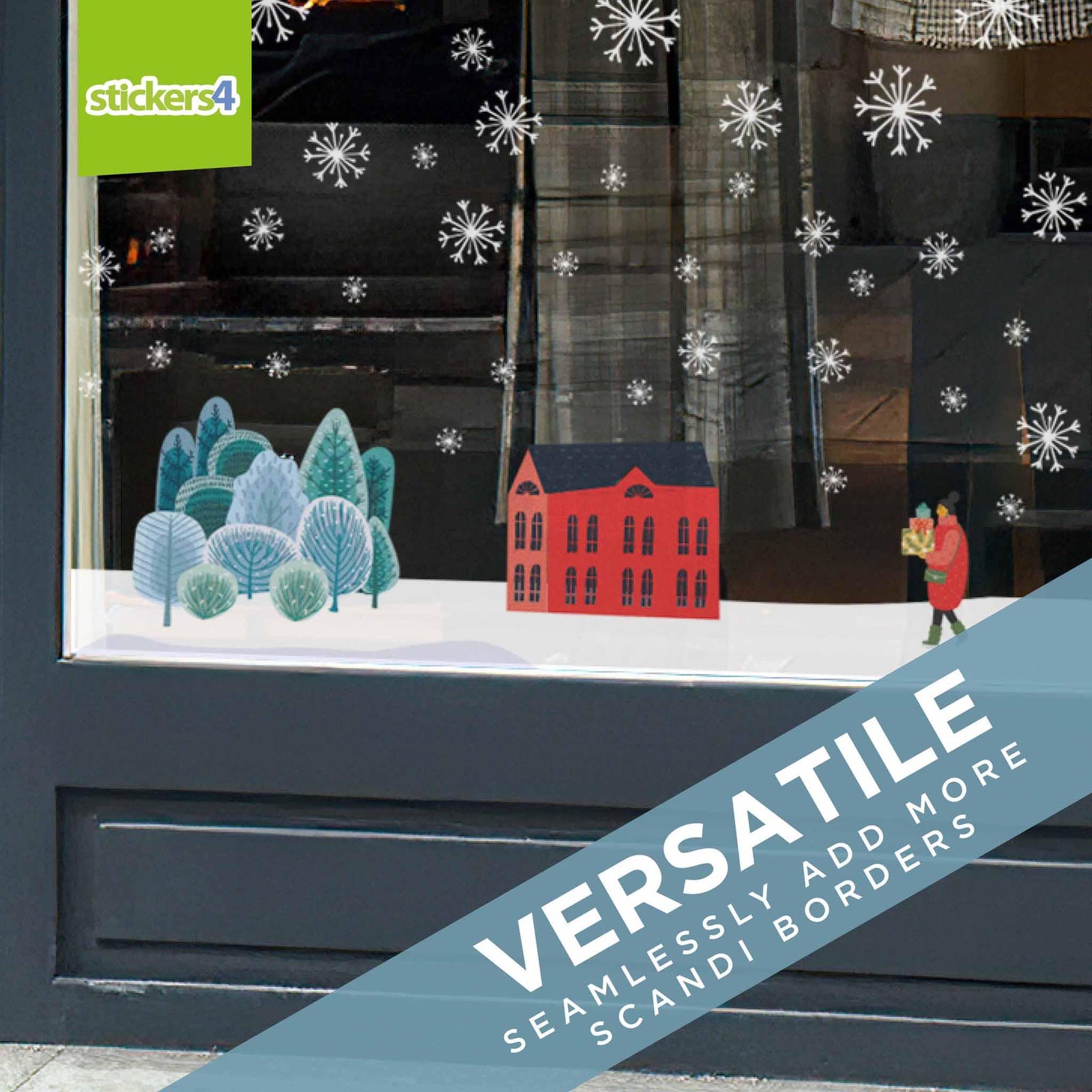 Scandi Winter Border #1 Window Sticker with 36 Snowflakes Christmas Window Display