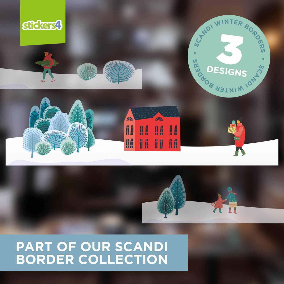 Scandi Winter Border #1 Window Sticker with 36 Snowflakes Christmas Window Display