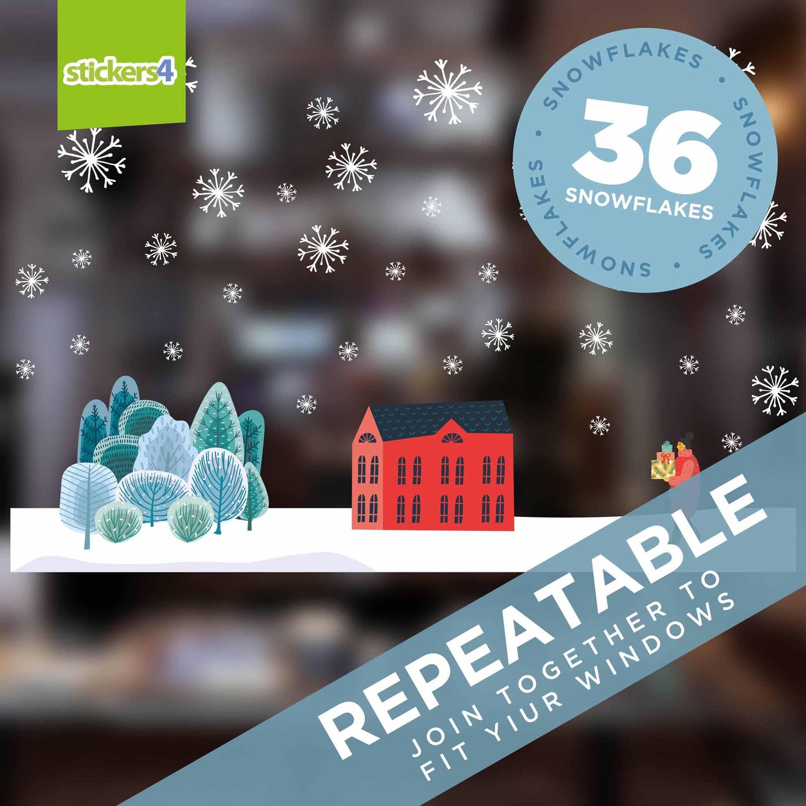 Scandi Winter Border #1 Window Sticker with 36 Snowflakes Christmas Window Display