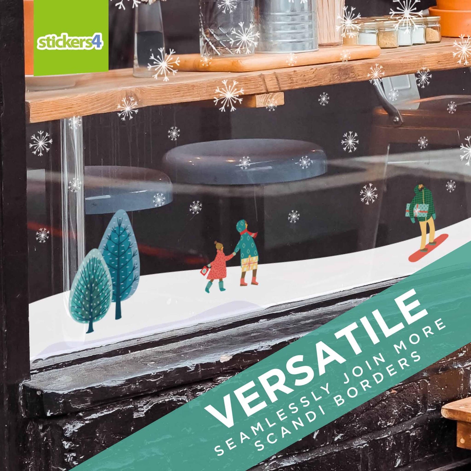 Scandi Winter Border #2 Window Sticker with 36 Snowflakes Christmas Window Display