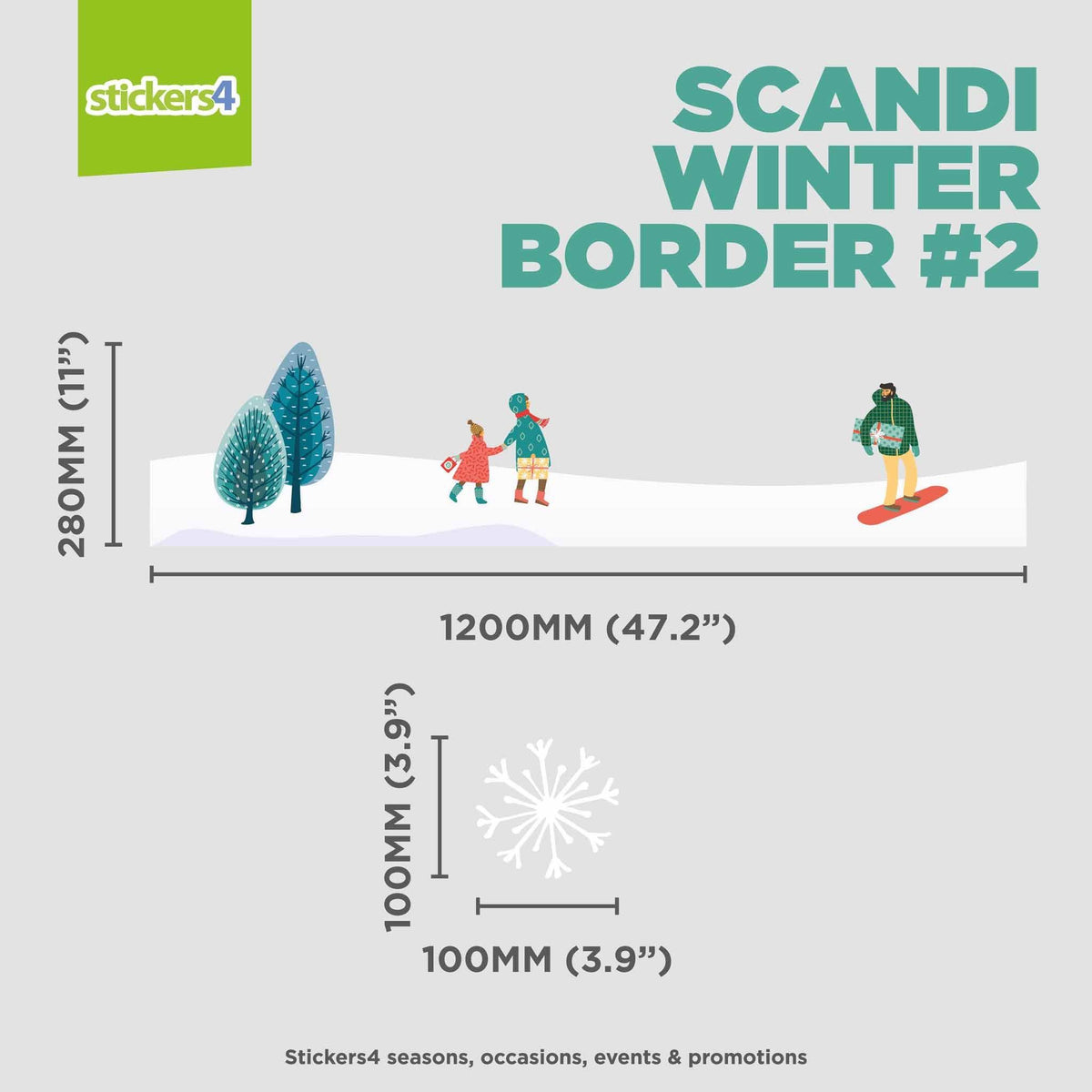 Scandi Winter Border #2 Window Sticker with 36 Snowflakes Christmas Window Display