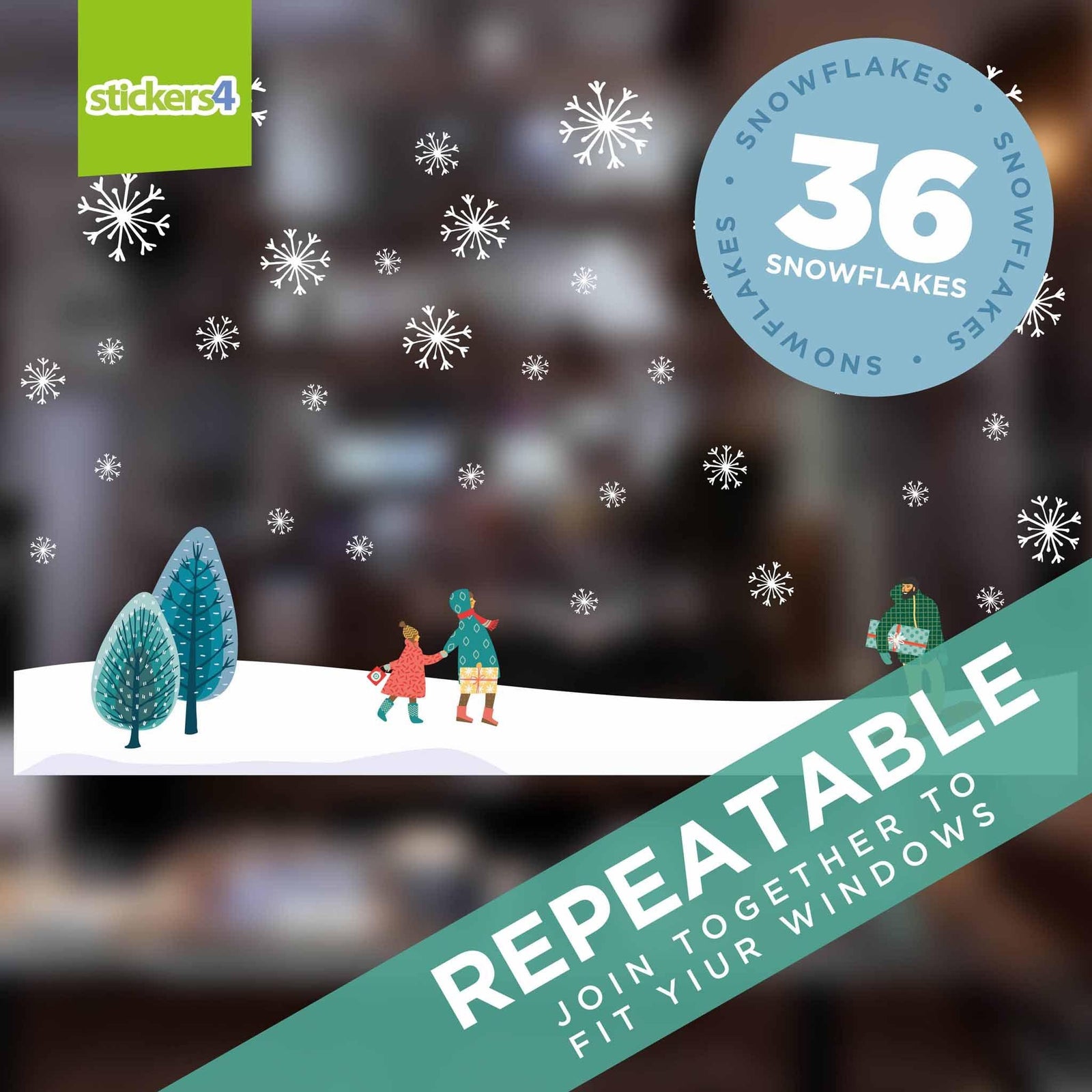 Scandi Winter Border #2 Window Sticker with 36 Snowflakes Christmas Window Display