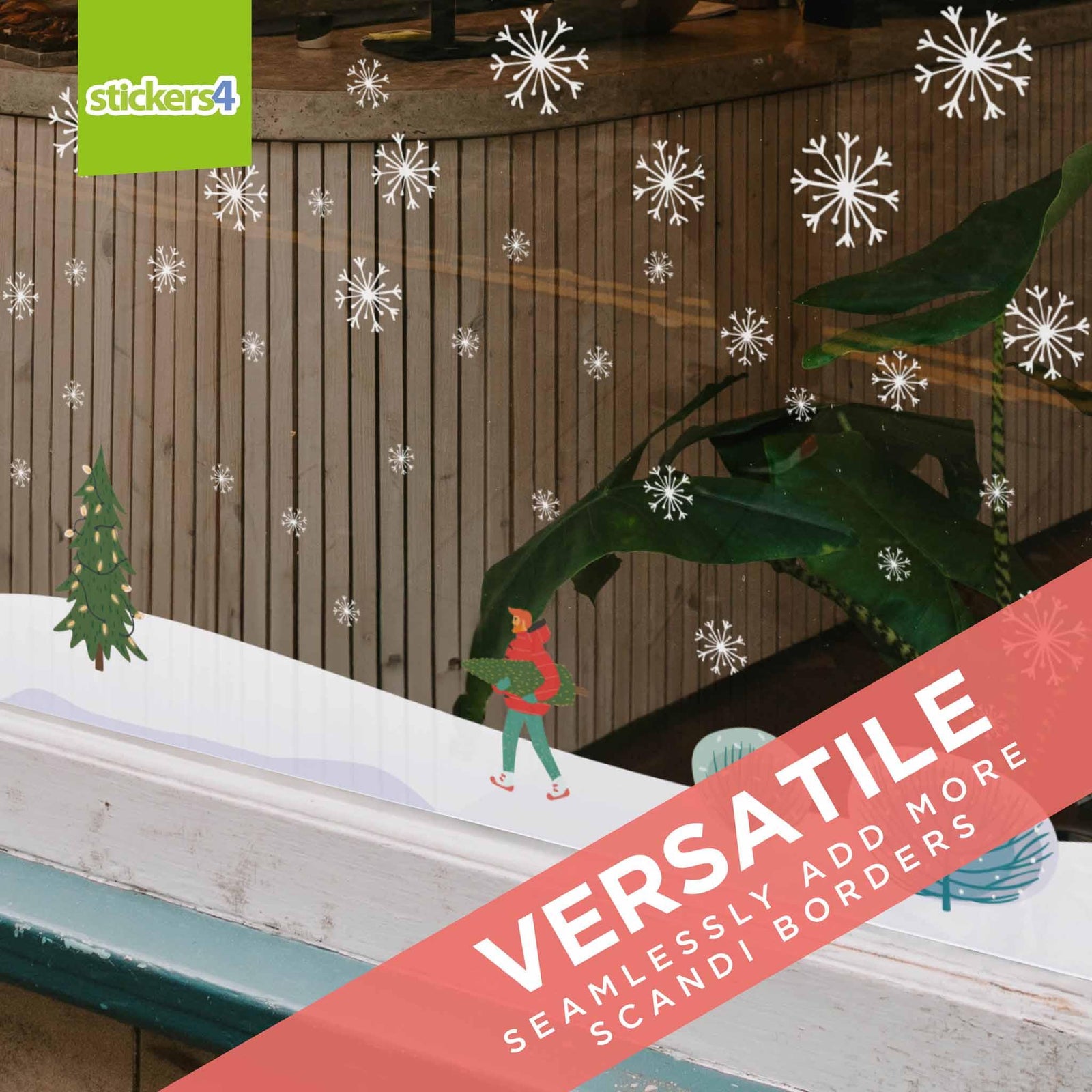 Scandi Winter Border #3 Window Sticker with 36 Snowflakes Christmas Window Display