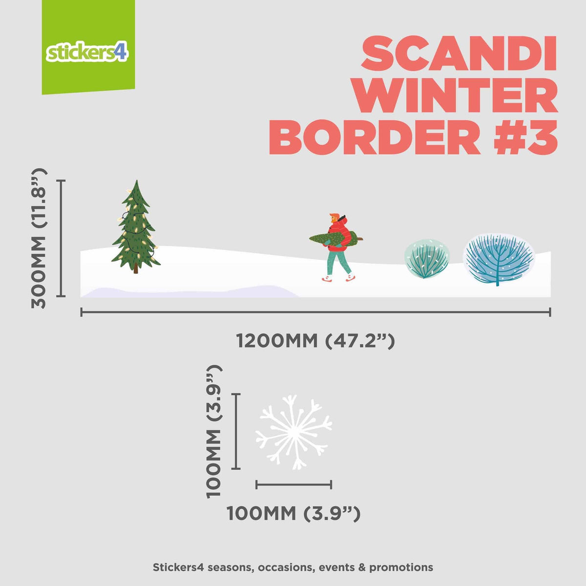 Scandi Winter Border #3 Window Sticker with 36 Snowflakes Christmas Window Display