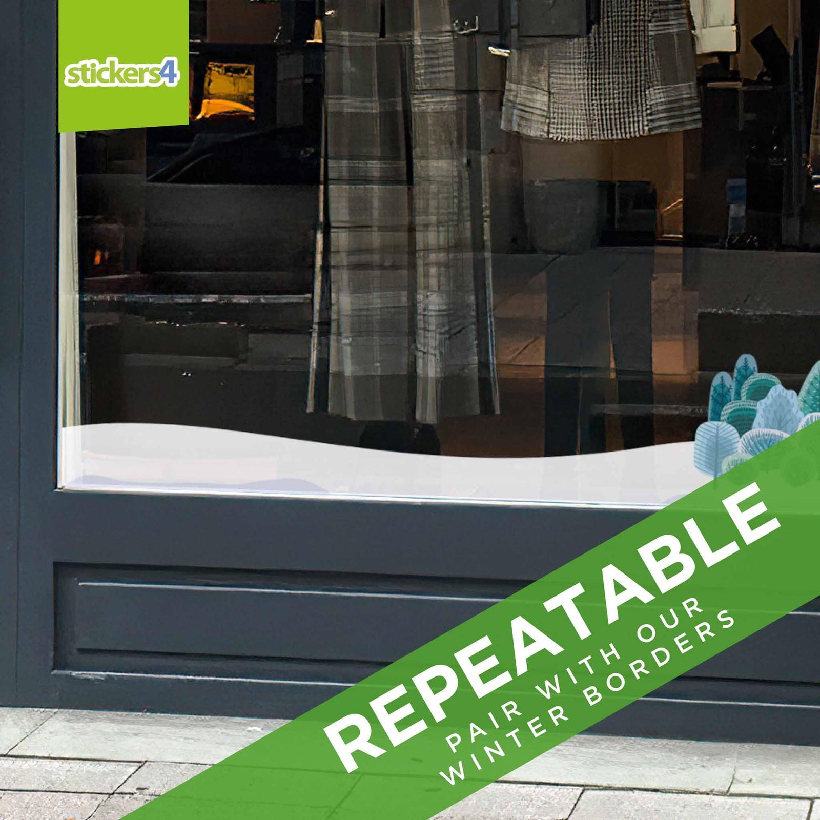 Pack of 2 Scandi Winter Border Extension Window Stickers Christmas Window Display