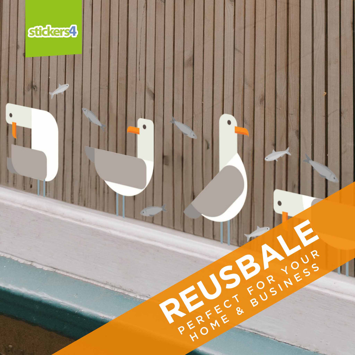 Seagulls with Fish Window Stickers