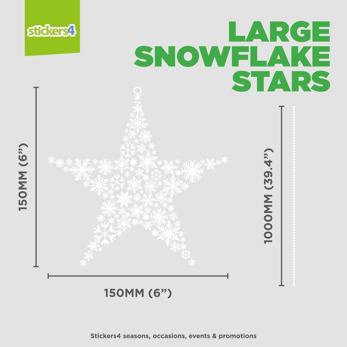 Set of 10 Large (150mm) Snowflake Star Window Stickers plus 60 Snowflakes Christmas Window Display