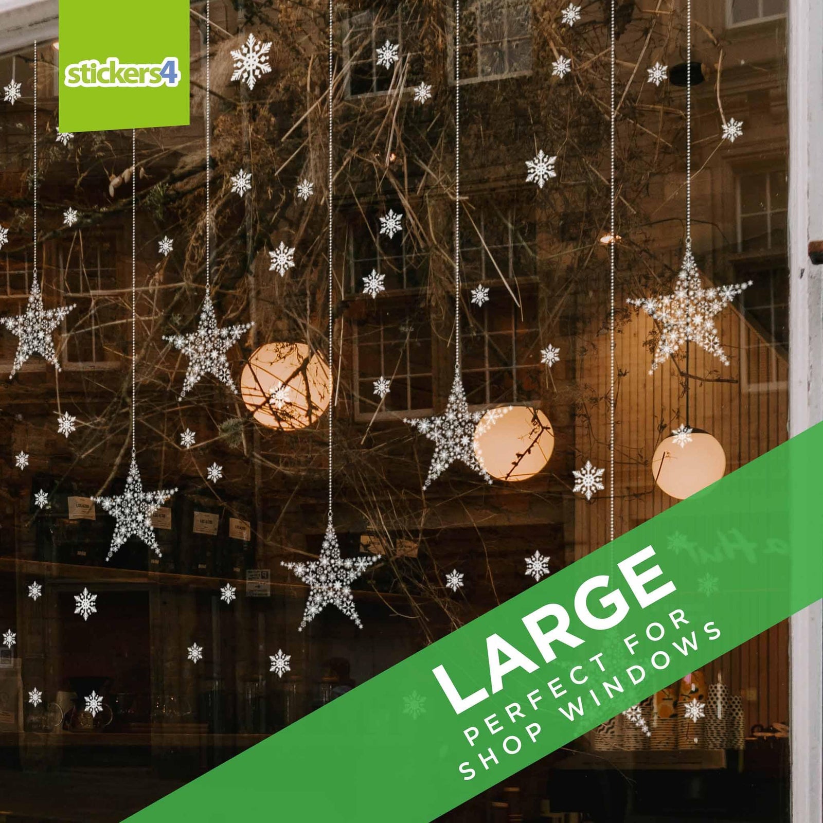 Set of 10 Large (150mm) Snowflake Star Window Stickers plus 60 Snowflakes Christmas Window Display
