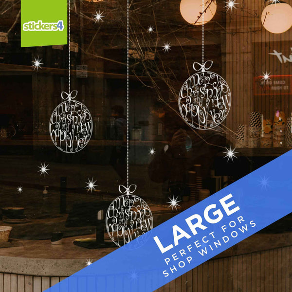 Set of 10 Large (150mm) Merry Christmas Bauble Window Stickers Christmas Window Display