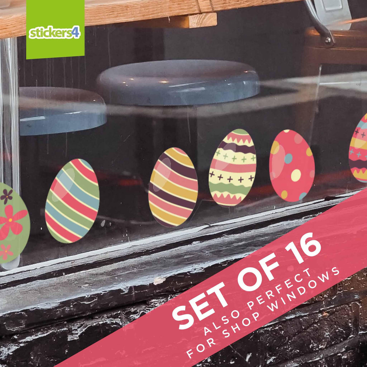 16 Individual Arty Eggs Easter Window Stickers
