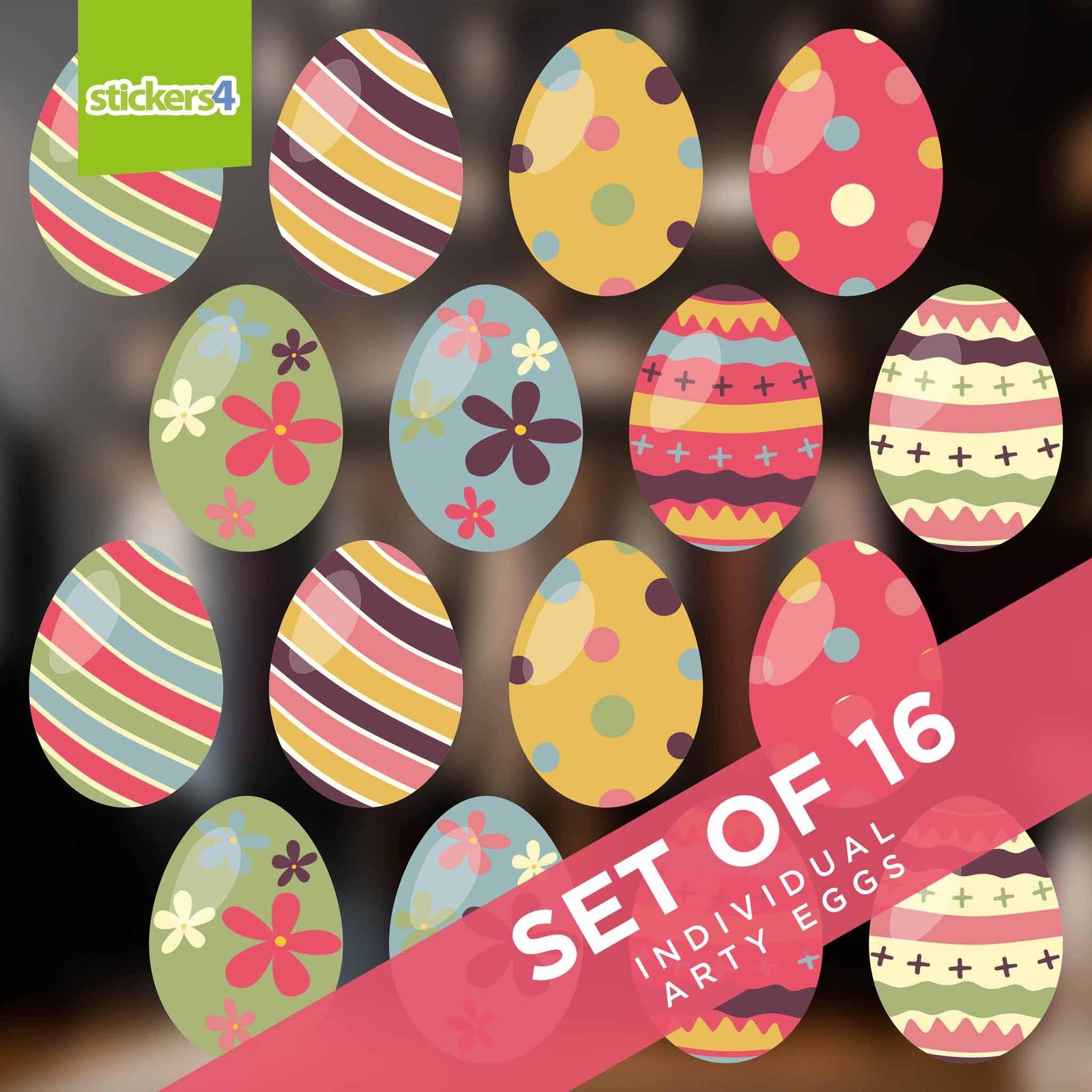 16 Individual Arty Eggs Easter Window Stickers Easter Window Display