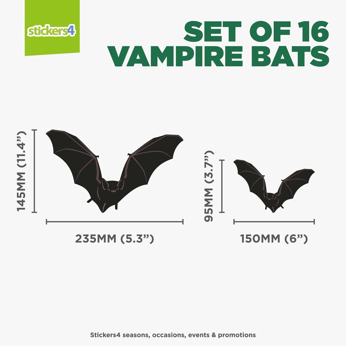 Set of 16 Vampire Bat Window Stickers