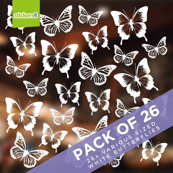 White Static Cling Butterflies (Set of 26) Decorative Bird Strike Prevention