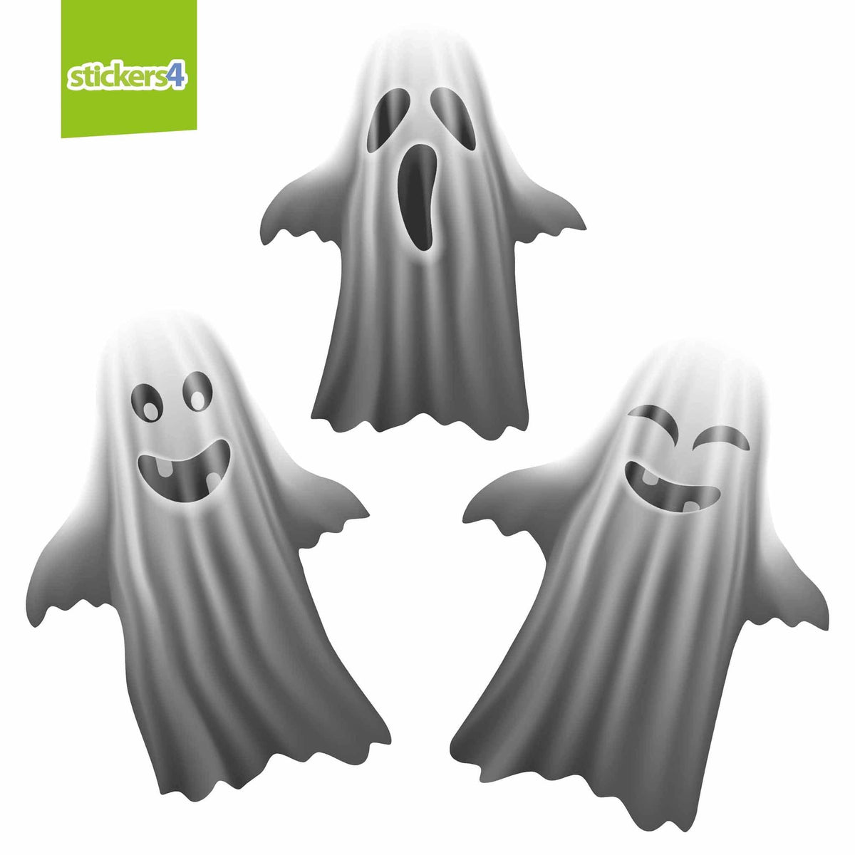 Set of 3 Ghoulish Halloween Ghost Window Cling Stickers Halloween Display