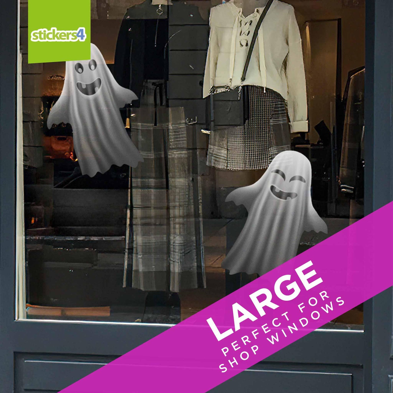 3 Ghoulish Ghost Window Stickers Halloween Display
