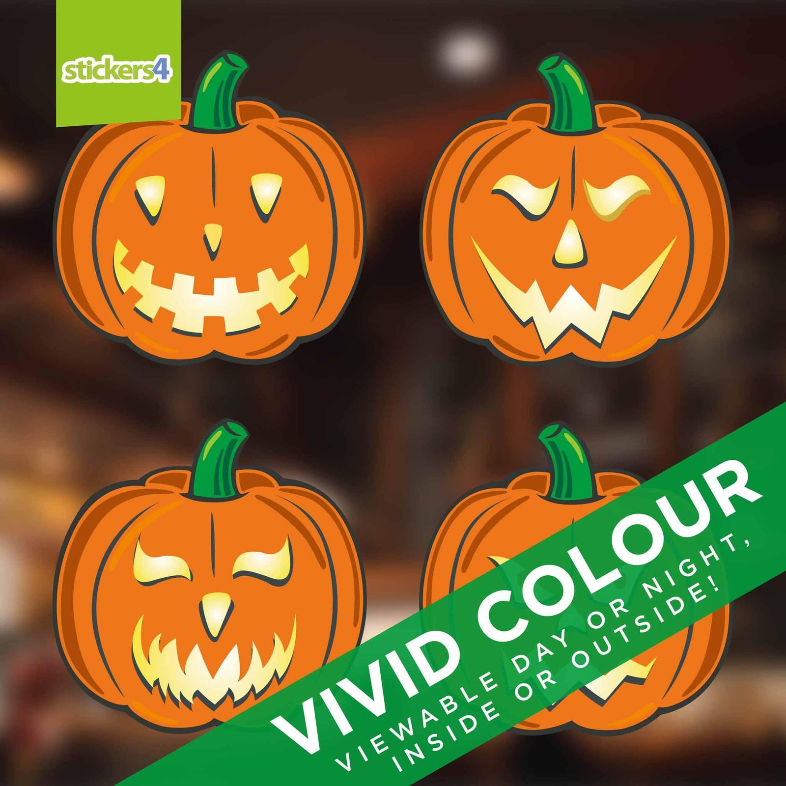 Set of 4 Large Halloween Pumpkin Window Stickers Halloween Display