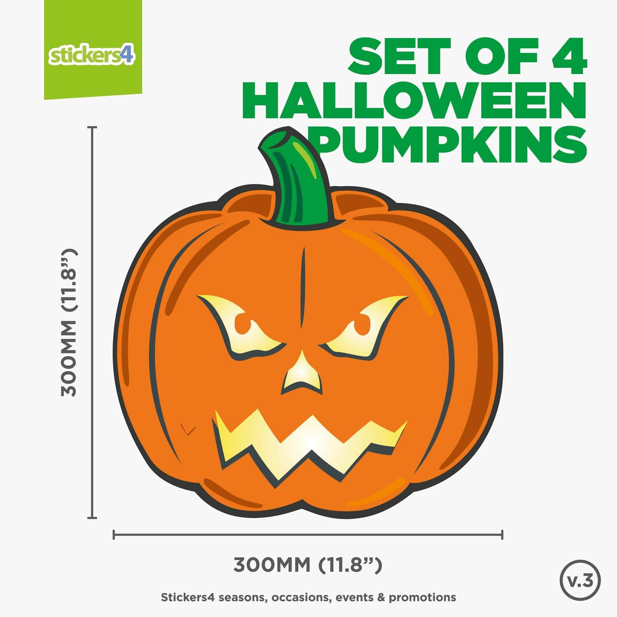 Set of 4 Large Halloween Individual Pumpkin Jack O&#39;Lantern Window Decals Halloween Display